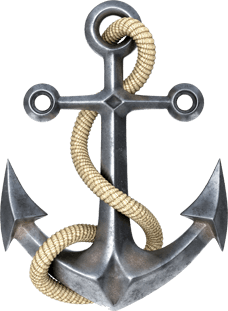 Decorative sea anchor at the bottom of the header